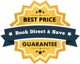 A book direct and save guarantee seal.